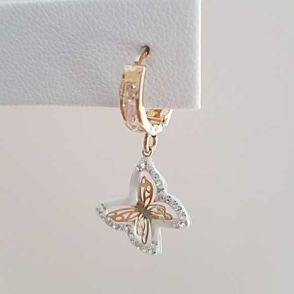 10k Solid Yellow Gold Dangling Butterfly Earrings